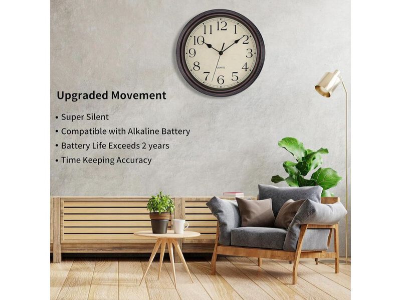 12 Inch Silent Non Ticking Wall Clock Retro Classic Round Quartz Battery Operated Bronze for Home Kitchen Office Living Room image number 1