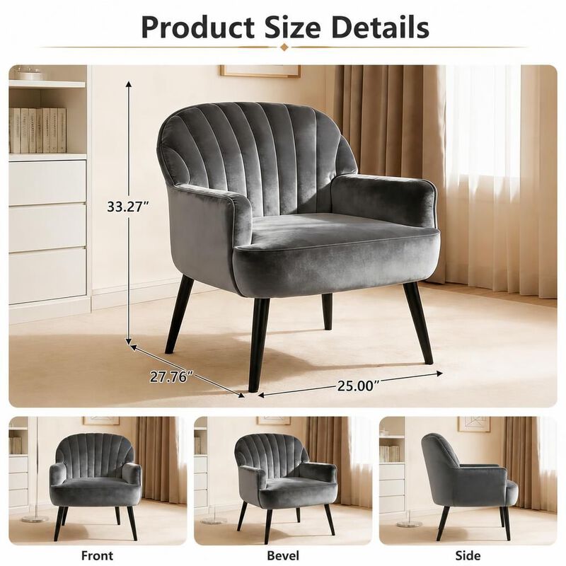 GOODSILO Velvet Upholstered Modern Accent Armchair, Comfortable Single Seating Chair for Living Room Bedroom Office Cafe and Waiting Room image number 1