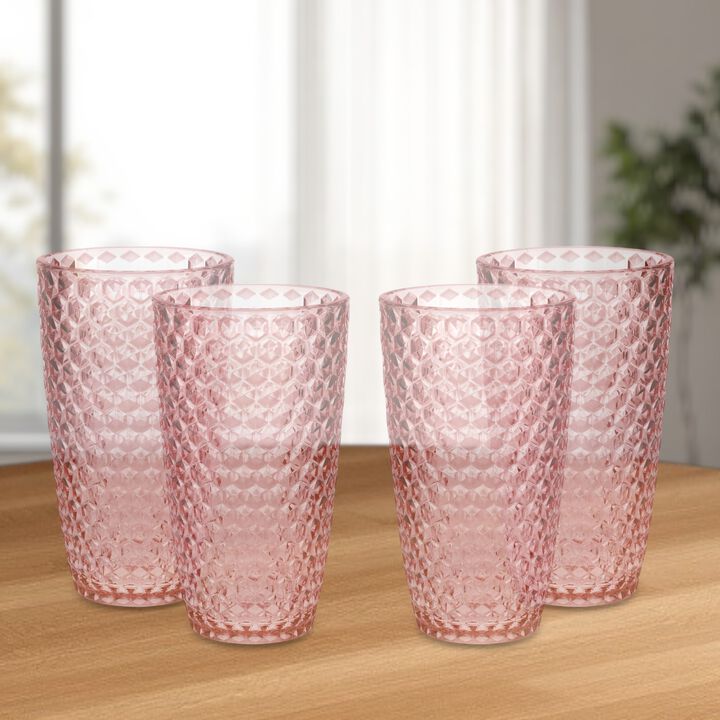 Set of 4 Geometric Acrylic Stemless Highball Glasses for Cocktails and Mixed Drinks