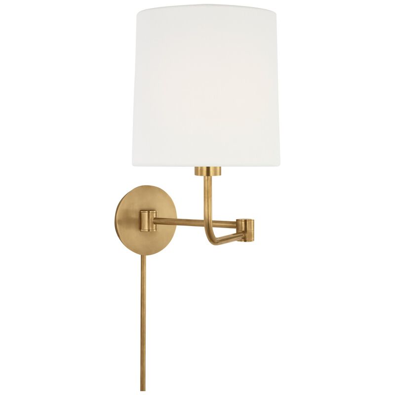 Go Lightly Swing Arm WallLight in Soft Brass - Linen Shade