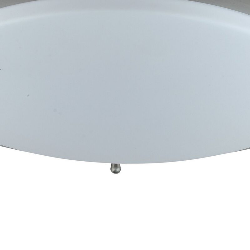 14 Inch Modern Ceiling Lamp with Frosted Acrylic Plate, Steel Trim, White-Benzara