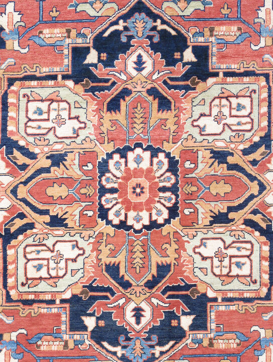 Pasargad Home Serapi Hand-Knotted Wool Rust Area Rug- 9' 9'' X 13'11''