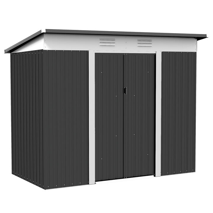 Outsunny 8' x 4' Metal Lean to Garden Shed, Outdoor Storage Shed, Garden Tool House with Double Sliding Doors, 2 Air Vents for Backyard, Patio, Lawn, Dark Gray