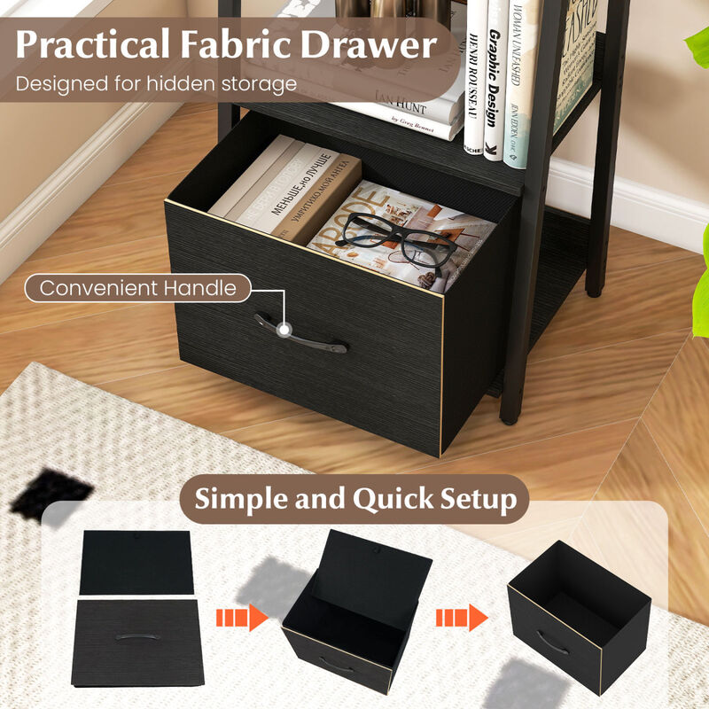 Modern 5-Tier Ladder Bookshelf with Fabric Storage Drawer image number 6
