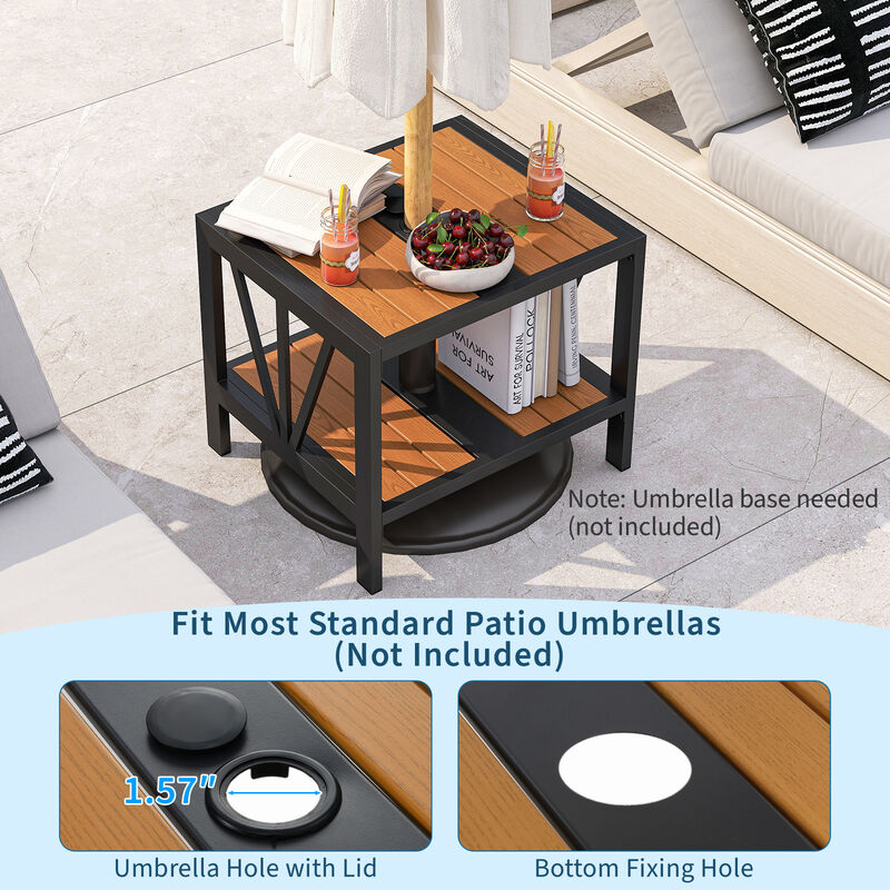 Outdoor Side Table with Built-In Umbrella Hole and Storage Shelf for Porch image number 4