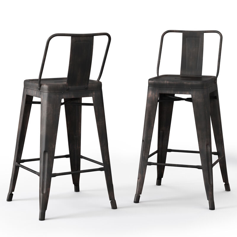 Rayne Industrial Metal 24 inch Counter Height Stool (Set of 2) in Distressed Black