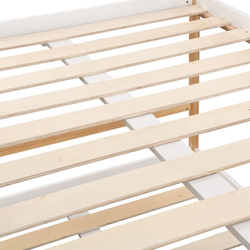 TATEUS Full Bunk Bed House Bed Ladder Platform Bed