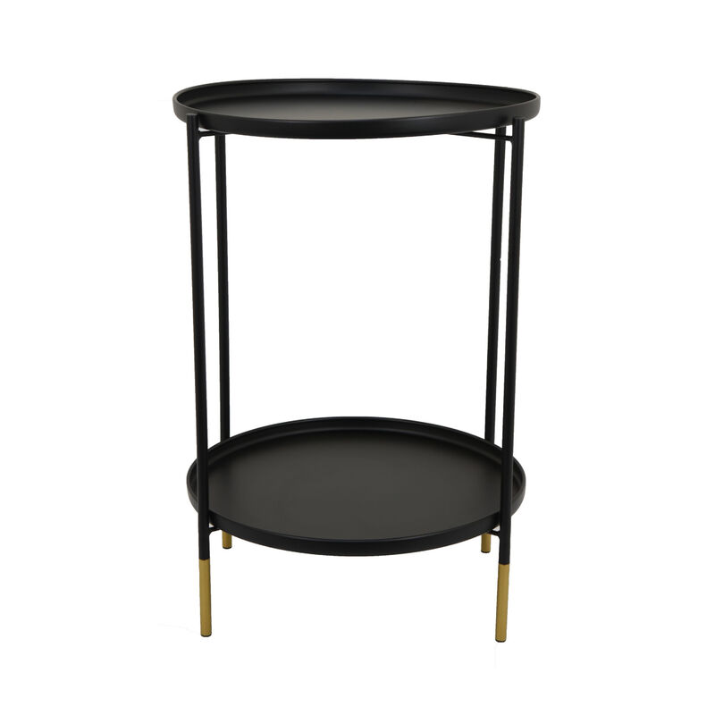 Addy Two-Tier Round Side Table with Tray Shelves Accent, Black Metal 24 Inch image number 2