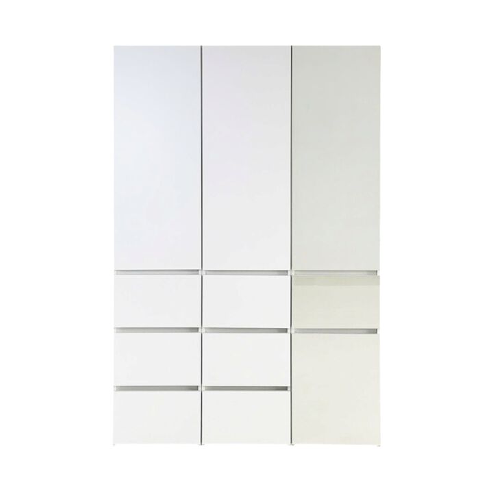 Ely Closet Cabinet Set, Mirrored Front, 7 Drawers, 71 Inch, White Wood