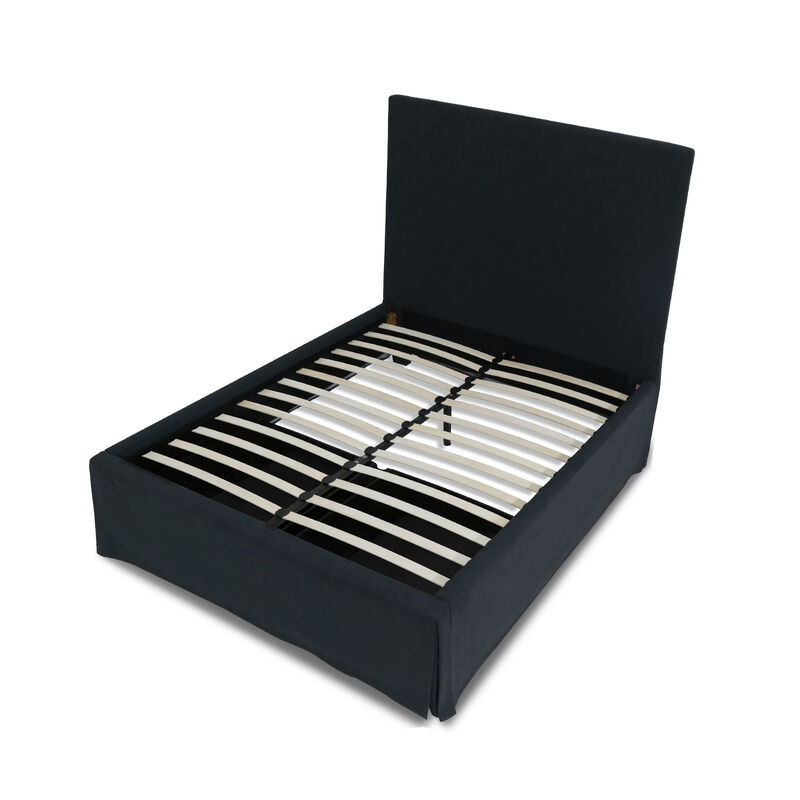 Cove Upholstered King Size Skirted Panel Bed with Storage, Black