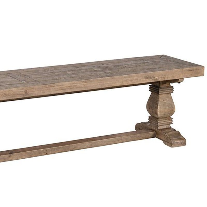 Rectangular Reclaimed Wood Bench with Trestle Base, Weathered Brown-Benzara image number 5