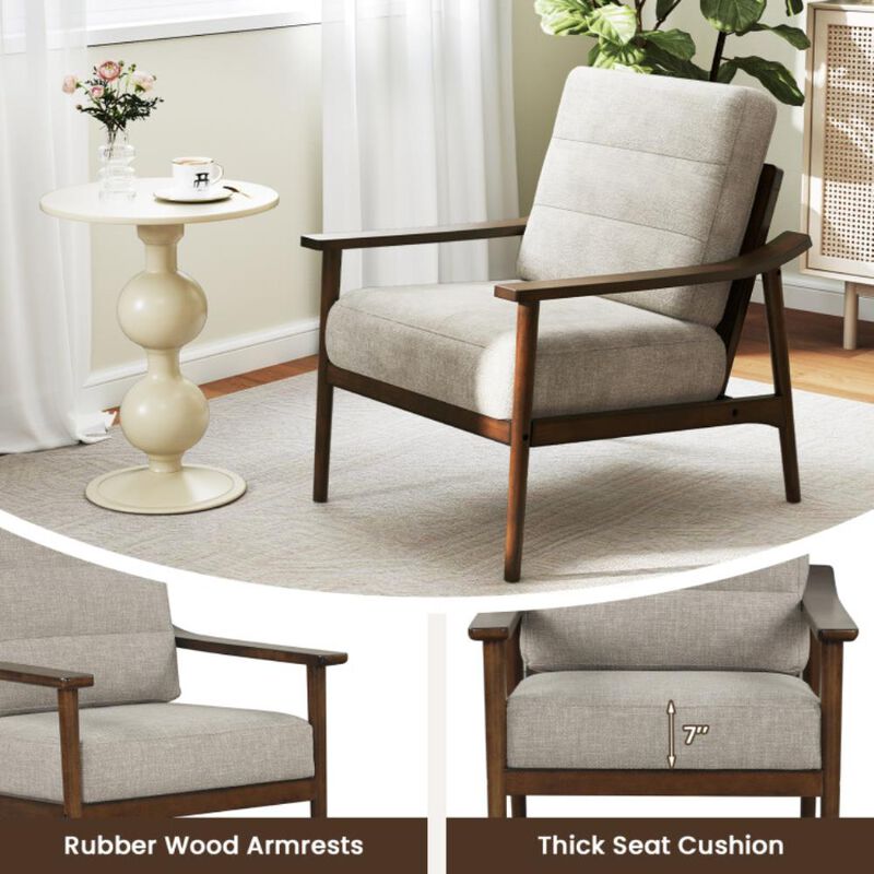Hivvago Modern Accent Chair with Rubber Wood Armrests and Legs for Living Room
