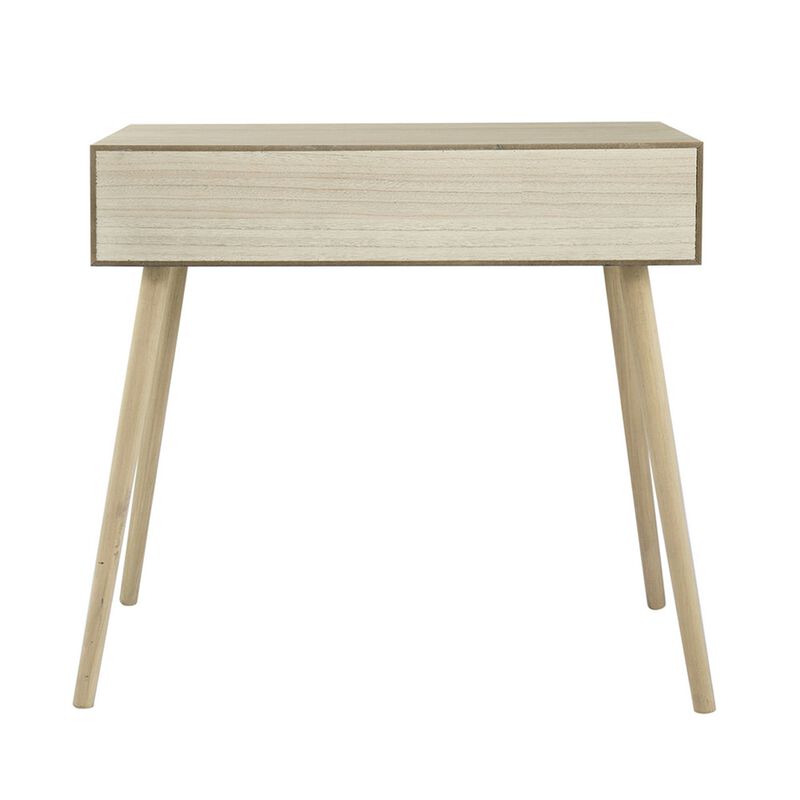 Pia 32 Inch Wood Console Table, 2 Drawers, Woven Rattan, Natural Brown