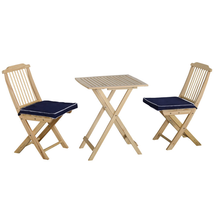3pc Patio Bistro Set, Folding Garden Furniture, Chairs, Table, Padded Cushions