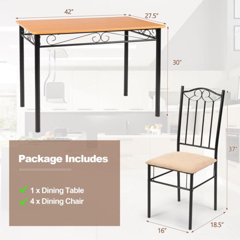 Hivvago 5 Pieces Dining Set Wooden Table and 4 Cushioned Chairs