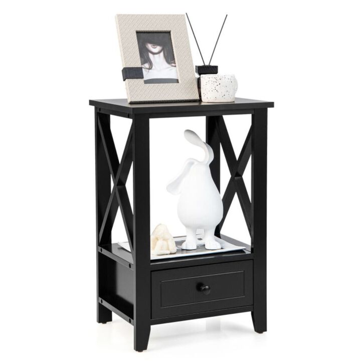 Hivago 2-Tier 16 x 14 Inch Multifunctional Nightstand with Storage Drawer