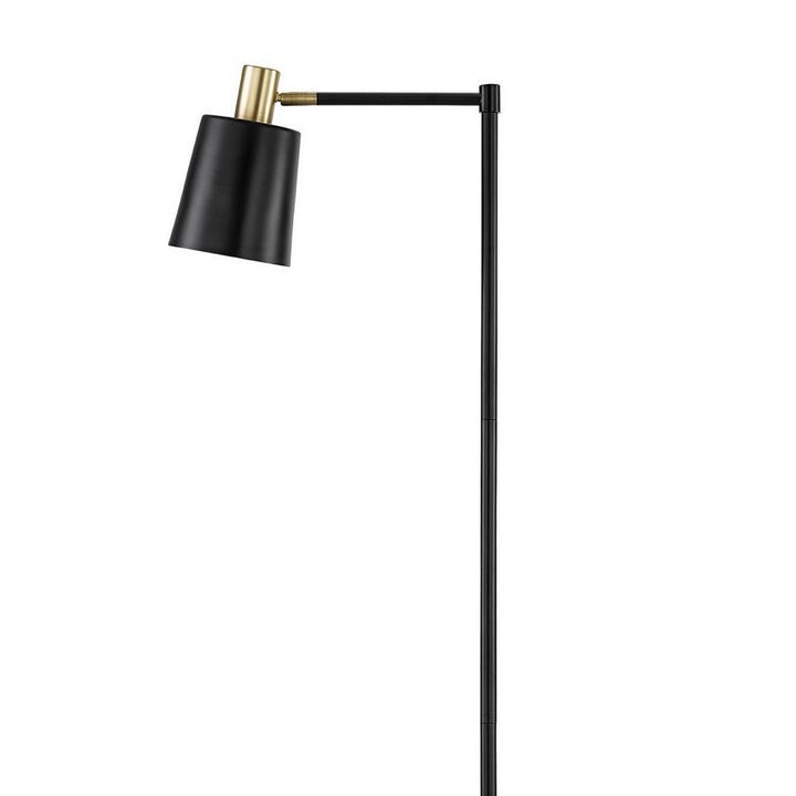 Tubular Metal Floor Lamp with Horn Style Shade, Black-Benzara