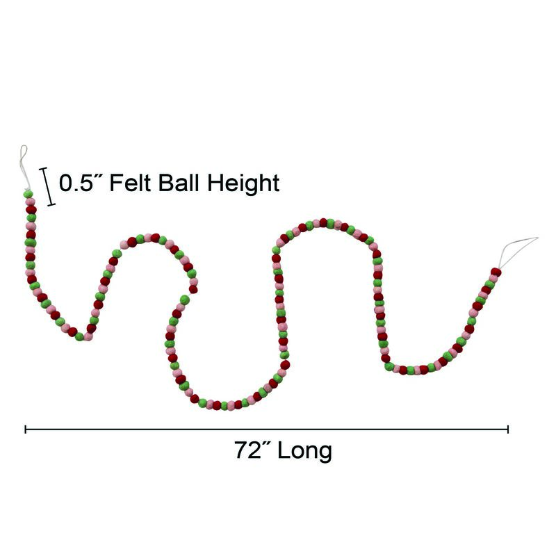 Handmade Wool Felt Ball Garland, Red, Green and Pink image number 1
