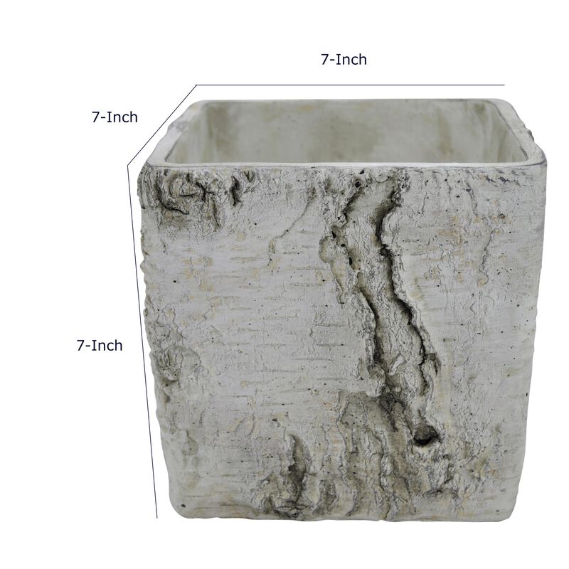Outdoor Decorative Planter, Faux Bois Textured Terracotta, 7 Inch Gray image number 7