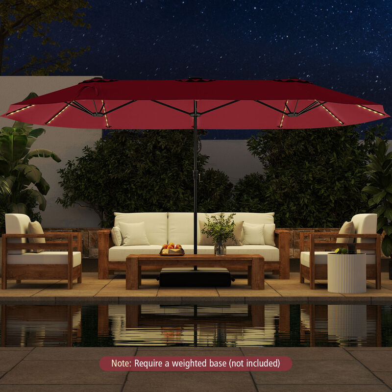 Extra-Large Patio Umbrella with LED Solar Lights and Crank Handle