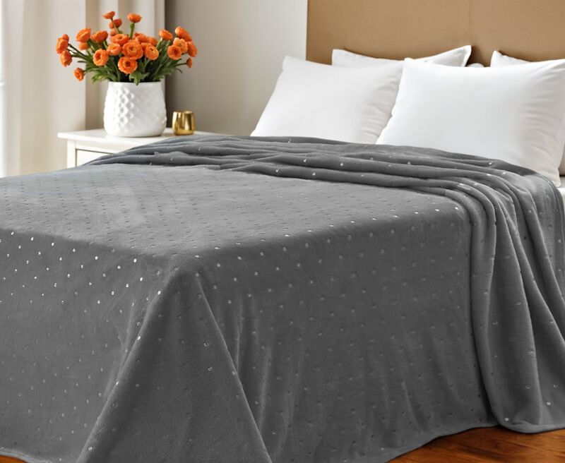 HomeRoots Queen Gray And Silver Fleece Woven Polka Dots Plush Blanket image number 1