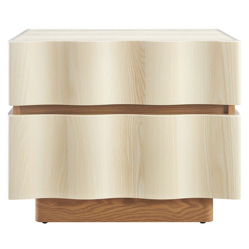 Modway Isola 22 Inch Wood Nightstand in White Light Oak - Accent Side End Table with 2 Wave Front Drawers for Bedroom or Living Room Storage image number 6
