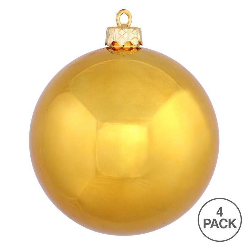 Vickerman 4.75" Antique Gold Shiny Ball Ornament, 4 per Bag image number 2