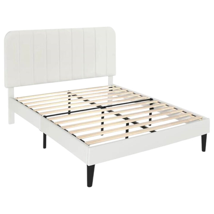 Elegant Upholstered Platform Bed Frame with Soft Headboard for Bedroom
