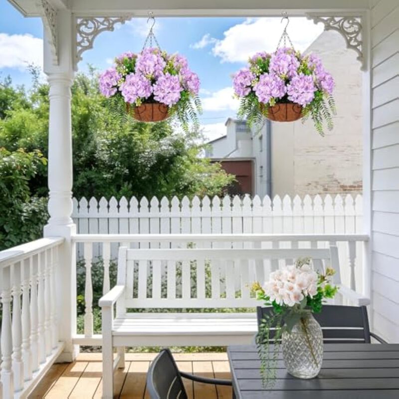 Purple Artificial Hanging Hydrangea Flowers Outdoor Home Decor image number 3