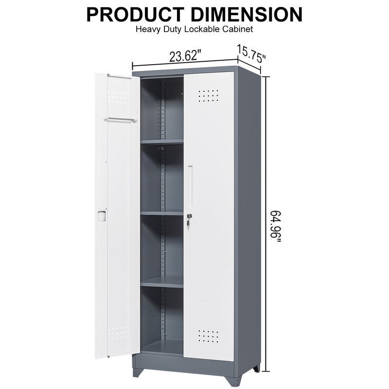 65" H Metal Broom Cleaning Tool Storage Cabinet With Locking Doors and Shelves image number 1