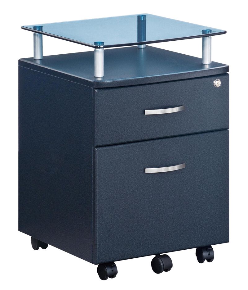 Rolling File Cabinet with Glass Top, Graphite