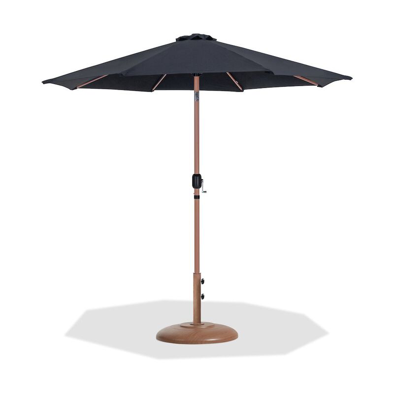 Meridian Furniture Fiji Black Fabric / Teak Aluminum Patio Umbrella with Base Sets