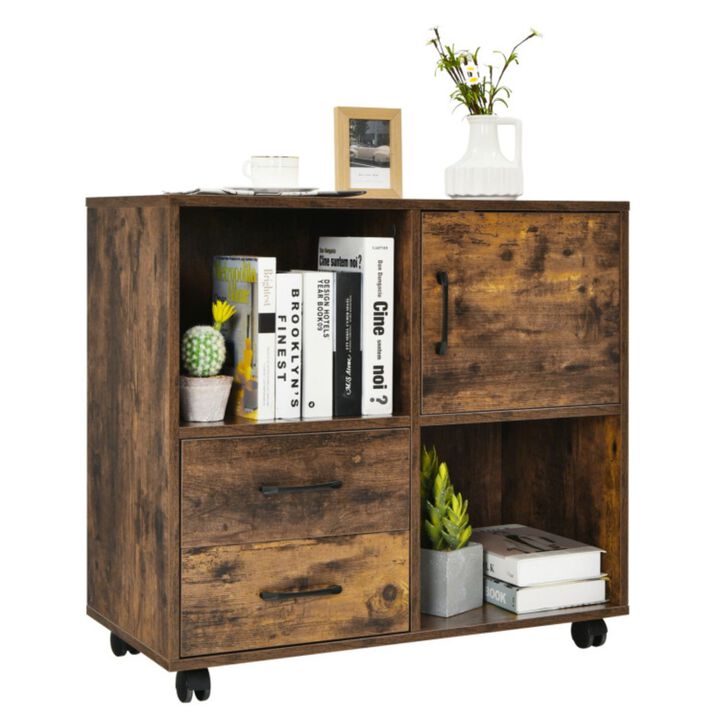 Hivago Mobile File Cabinet with Lateral Printer Stand and Storage Shelves