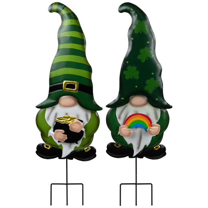 Pot of Gold and Rainbow St Patrick's Day Gnomes Outdoor Garden Stakes - 27.5" - Set of 2