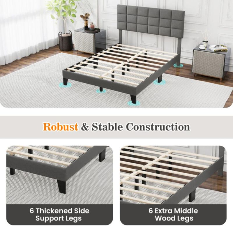 Hivvago Modern Linen Bed Frame with Adjustable Headboard-Gray