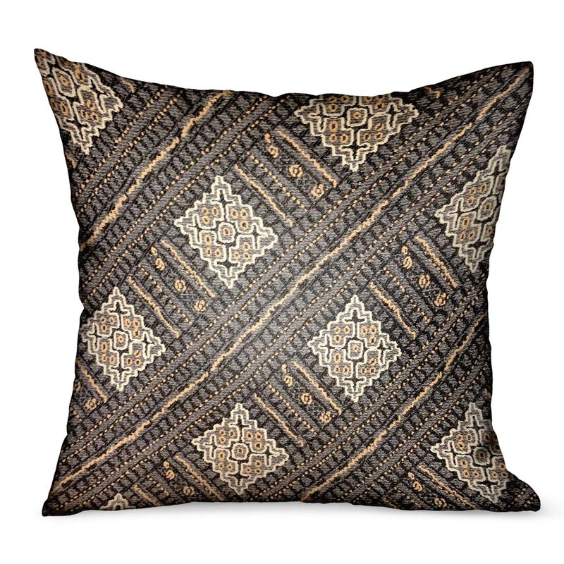 Plutus Brands Pewter Lattice Charcoal Geometric Luxury Outdoor/Indoor Throw Pillow image number 0
