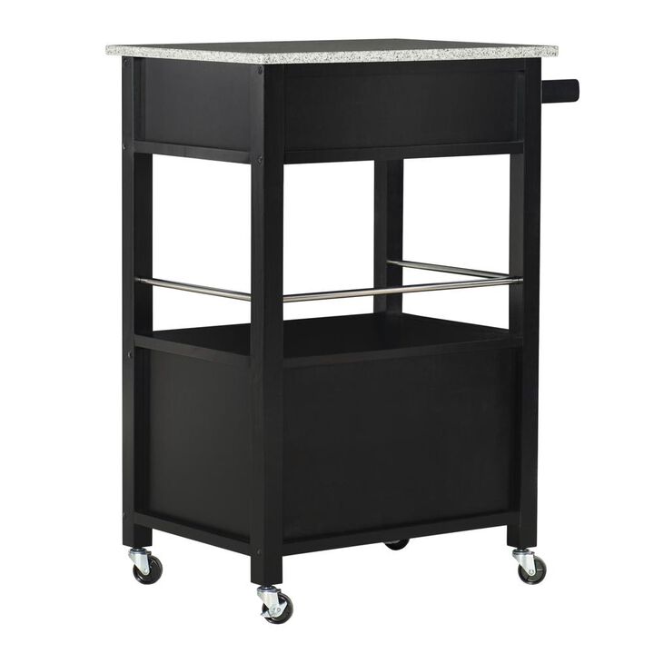 Linon Mitchell Black Kitchen Cart With Granite Top