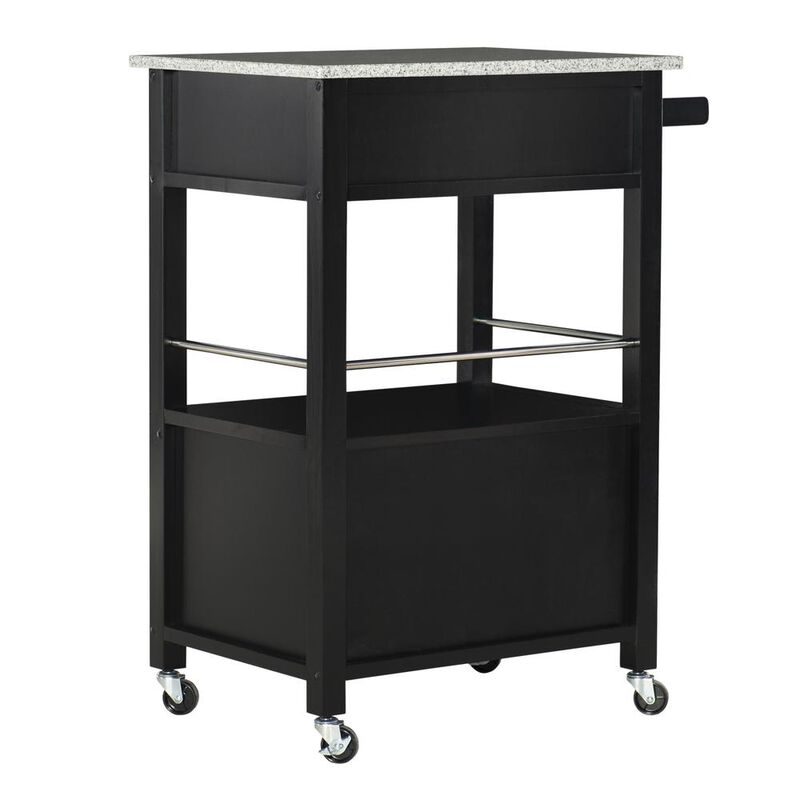 Linon Mitchell Black Kitchen Cart With Granite Top