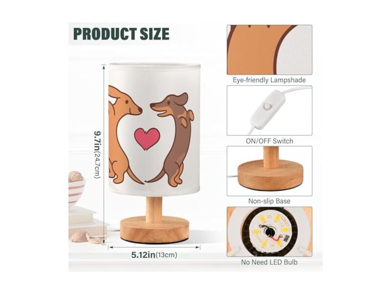 LED Wood Fabric Table Lamp For Living Room Bedroom Office Red image number 2