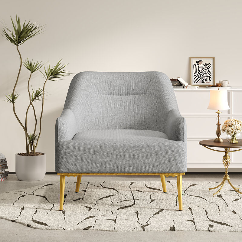 Merax Modern Curved Chenille Accent Chair with Gold Metal Legs image number 2