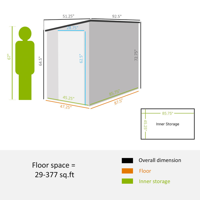 Hivvago 4' x 8' Lean-To Metal Garden Shed image number 2