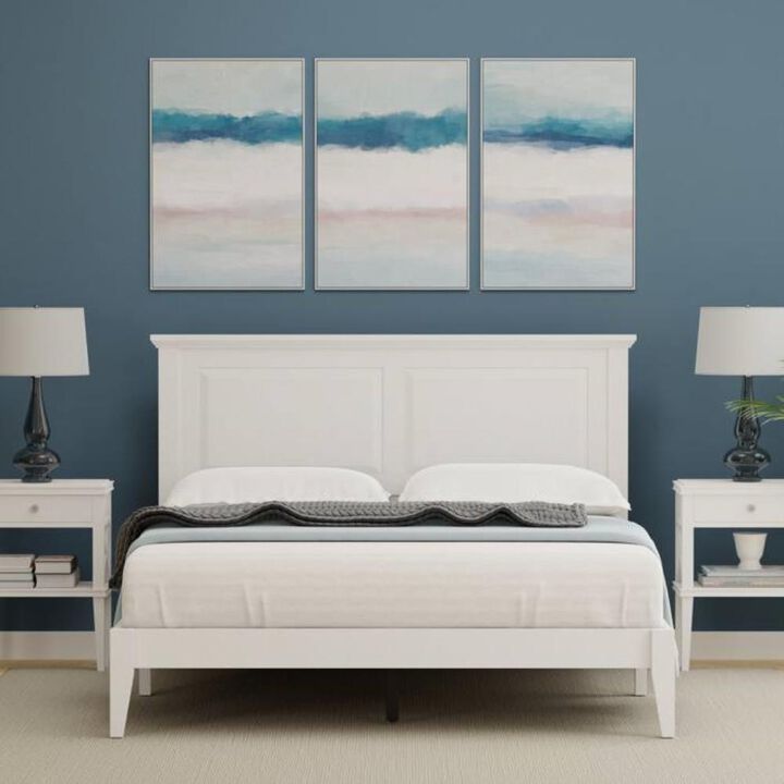 Hivvago Queen Traditional Solid Oak Wooden Platform Bed Frame with Headboard in White