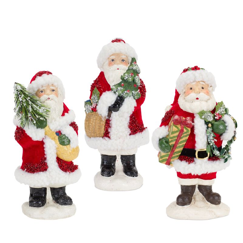 Set of 3 Santa Figures – Christmas Decorations for Holiday Home, Table, and Mantel Display