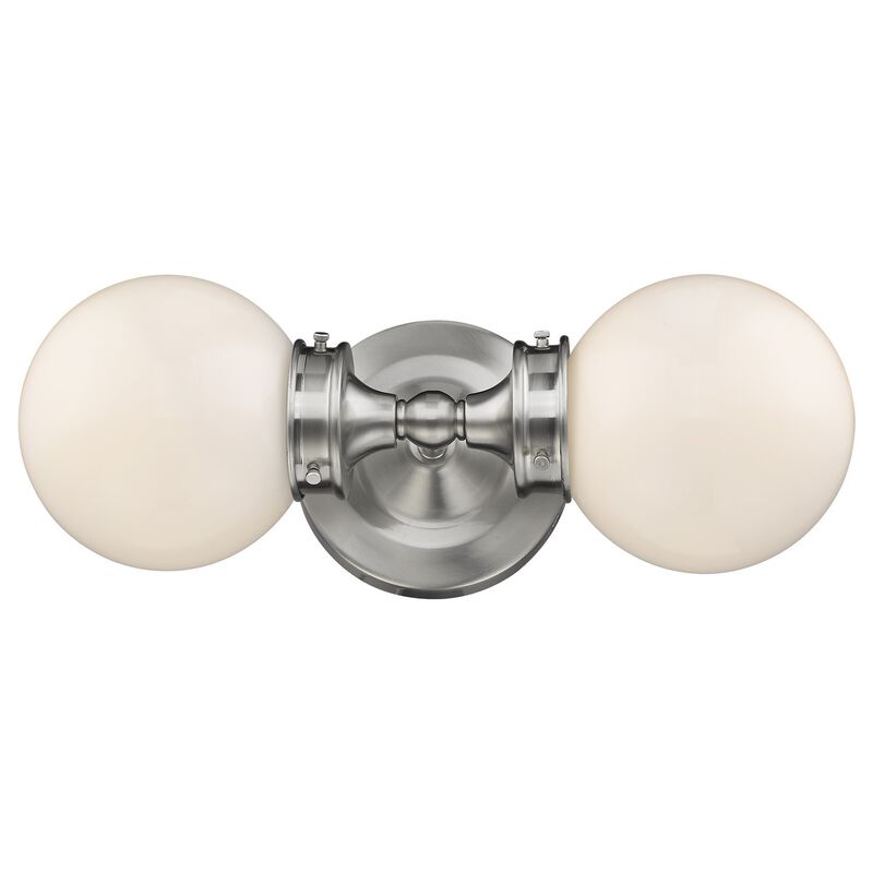 Hivvago Two Light Silver Wall Sconce with Round Frosted Glass Shade