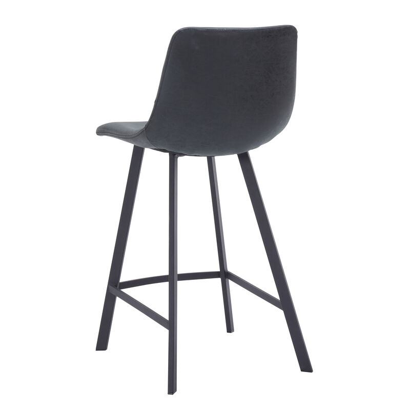 Elland Modern Upholstered Leather Bar Stool With Black Iron Legs & Footrest