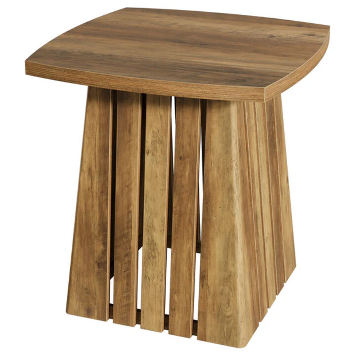 Stylish Square End Table with Modern Column Base for Living Room - Brown