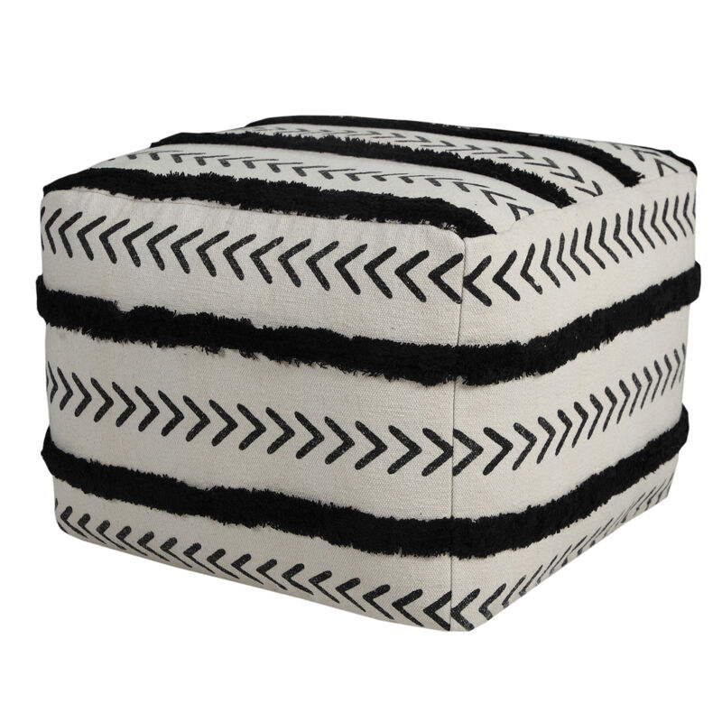 Cotton Upholstered Striped Pouf – Ottoman Accent Seat for Living Room or Lounge