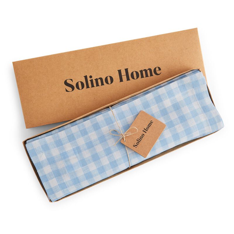 Solino Home 100% Pure Linen Placemats 14 x 19 Inch Set of 4 - Gingham Check