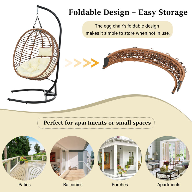 Merax Foldable HDPE Wicker Egg Chair with Cushion image number 3