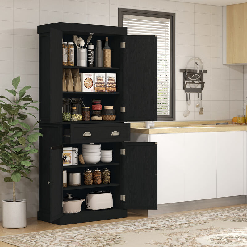 72" H Colonial Kitchen Pantry Freestanding Storage Cabinet Black